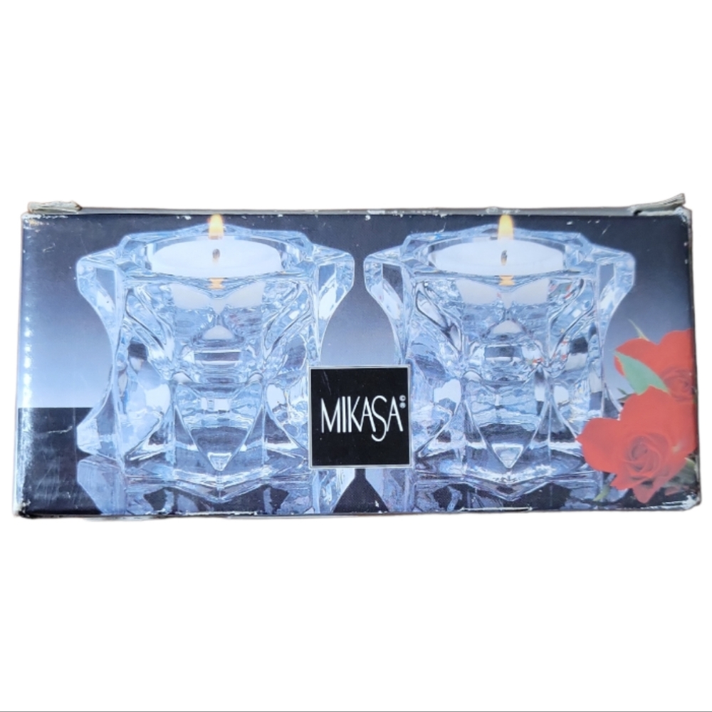 2 Mikasa NIB Sparkling Star Clear Glass Candle Holders